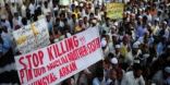 من أمام سفارة ميانمار ببريطانيا الجالية المسلمة : أوقفوا مذابح المسلمين ببورما