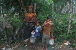  أطفال الروهنغيا يحتمون بورق الأشجار هربا من الأمطار